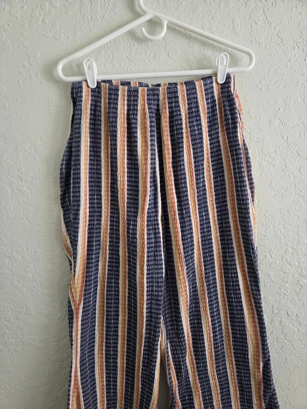 Free People Fine Line Slim High Waist Flare Pants Pull On Boho Textured Ankle